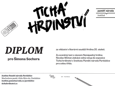 Vítězství Šimona Sochora v soutěži Paměť národa – Hrdina 20. století